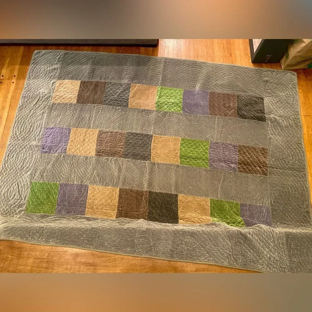 POTTERY BARN Velvet Patchwork Quilt cottagecore Vintage 100% Cotto…